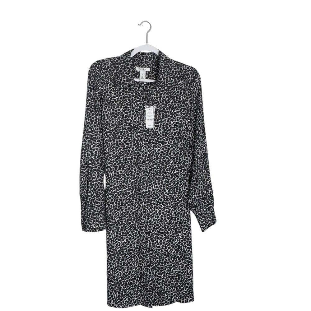 WHBM Black & White Printed Long Sleeve Shirt Dress